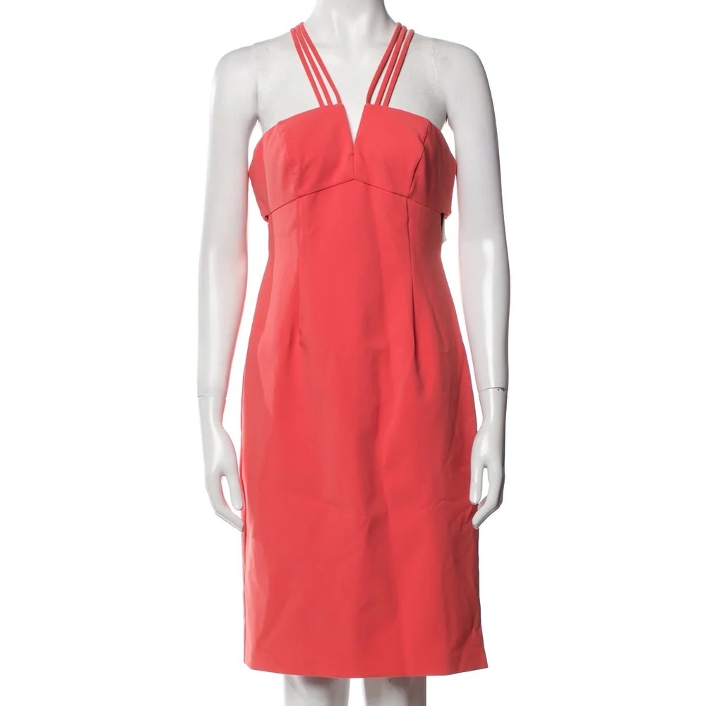 Aidan Mattox Coral Midi Dress with Strappy Halter - Picture 2 of 7